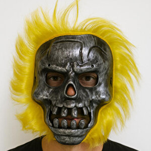 Wild Skull - Metalik Renk Kafatası Sarı Saçlı İskelet Maske