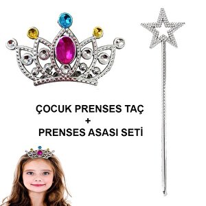 Çocuklar İçin Taraklı Prenses Tacı Ve Prenses Yıldız Asa Seti Gümüş