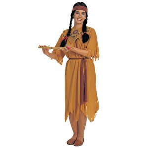 Kızılderili Prensesi Kostümü - Pocahantas Kostümü - Hintli Bayan Kostümü Yetişkin Boy