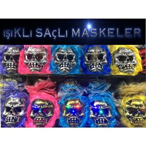 Cadılar Bayramı Işıklı Halloween Kuru Kafa Maskesi 1 Adet Karışık Renk