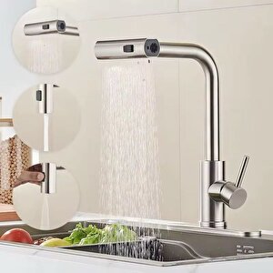 Çok Modlu Inox Mutfak Evye Bataryasi Mat Gri̇ Musluk Spi̇ralli̇ Çek Birak Başlik Yağmurlama