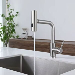 Çok Modlu Inox Mutfak Evye Bataryasi Mat Gri̇ Musluk Spi̇ralli̇ Çek Birak Başlik Yağmurlama
