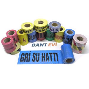 Gri Su Hattı İkaz Şeridi 20cmx250mt Toprak Altı Gri Su Borusu Emniyet Bandı