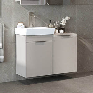 Dubai Kapaklı Ve Sepetli 92.2 Cm Mdflam Banyo Dolabı, Lavabolu Banyo Alt Dolabı Kumtaşi Kumtaşı