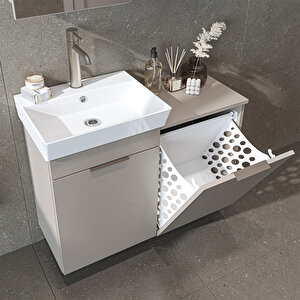 Dubai Kapaklı Ve Sepetli 92.2 Cm Mdflam Banyo Dolabı, Lavabolu Banyo Alt Dolabı Kumtaşi Kumtaşı