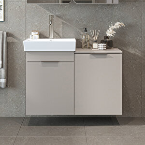 Roomart Dubai Kapaklı Ve Sepetli 92.2 Cm Mdflam Banyo Dolabı, Lavabolu Banyo Alt Dolabı Kumtaşi