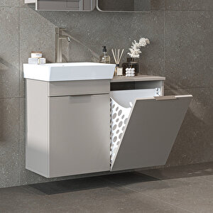 Roomart Dubai Kapaklı Ve Sepetli 92.2 Cm Mdflam Banyo Dolabı, Lavabolu Banyo Alt Dolabı Kumtaşi