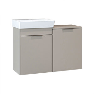 Roomart Dubai Kapaklı Ve Sepetli 92.2 Cm Mdflam Banyo Dolabı, Lavabolu Banyo Alt Dolabı Kumtaşi