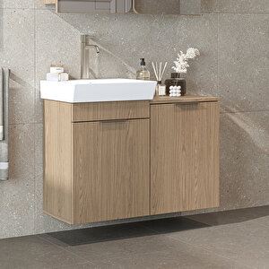 Dubai Kapaklı Ve Sepetli 92.2 Cm Mdflam Banyo Dolabı, Lavabolu Banyo Alt Dolabı Kli̇mt Meşe