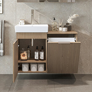 Roomart Dubai Kapaklı Ve Sepetli 92.2 Cm Mdflam Banyo Dolabı, Lavabolu Banyo Alt Dolabı Kli̇mt