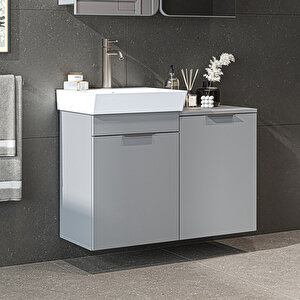 Dubai Kapaklı Ve Sepetli 92.2 Cm Mdflam Banyo Dolabı, Lavabolu Banyo Alt Dolabı Kül Gri̇ Kül Gri