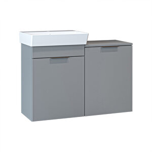 Roomart Dubai Kapaklı Ve Sepetli 92.2 Cm Mdflam Banyo Dolabı, Lavabolu Banyo Alt Dolabı Kül Gri̇