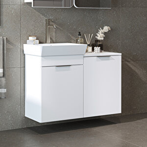 Roomart Dubai Kapaklı Ve Sepetli 92.2 Cm Mdflam Banyo Dolabı, Lavabolu Banyo Alt Dolabı Mat Beyaz