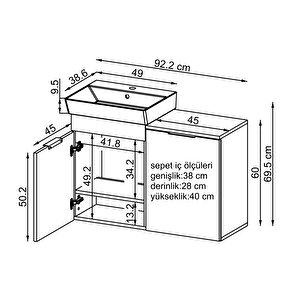 Roomart Dubai Kapaklı Ve Sepetli 92.2 Cm Mdflam Banyo Dolabı, Lavabolu Banyo Alt Dolabı Mat Beyaz