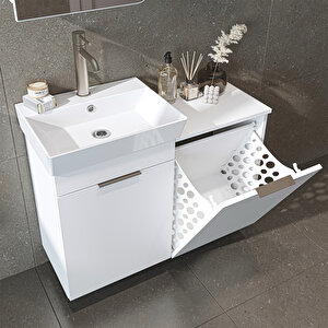 Roomart Dubai Kapaklı Ve Sepetli 92.2 Cm Mdflam Banyo Dolabı, Lavabolu Banyo Alt Dolabı Mat Beyaz