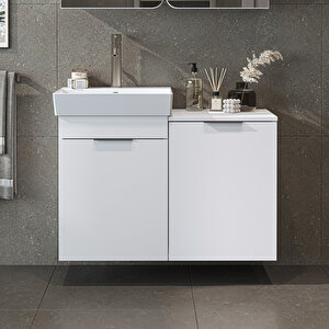 Roomart Dubai Kapaklı Ve Sepetli 92.2 Cm Mdflam Banyo Dolabı, Lavabolu Banyo Alt Dolabı Mat Beyaz