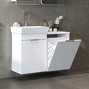 Roomart Dubai Kapaklı Ve Sepetli 92.2 Cm Mdflam Banyo Dolabı, Lavabolu Banyo Alt Dolabı Mat Beyaz