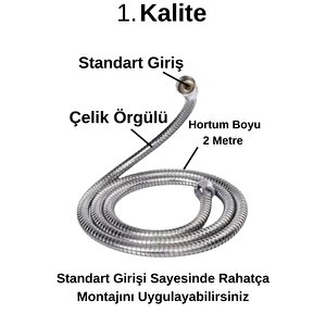 10 Yıl Garantili Paslanmaz Çelik 2 Metre Spiral Duş Başlığı Hortumu 1.kalite