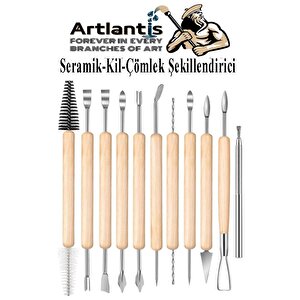 Seramik Kil Başlangıç Seti Ebeşuar Çift Taraflı Dip Alma Delik Delme Mavi Silikon Uçlu Fırça 39 Parça Modelaj Modelleme