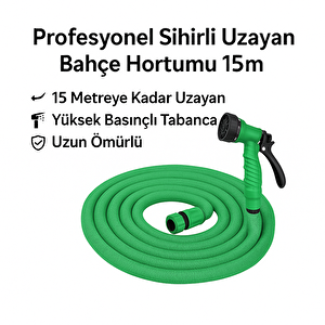 Profesyonel Sihirli Uzayan Bahçe Hortumu 15m – Yüksek Basınçlı Çok Amaçlı Sulama Tabanca Seti
