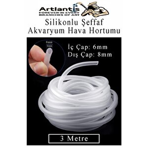 Silikonlu Şeffaf Akvaryum Hava Hortumu 3 Metre İç Çap 6mm Dış Çap 8mm Deney Fıskiye Kauçuk Hortum Yağ Hava Pompa Borusu
