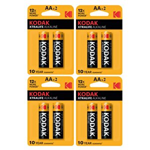 Xtralife Alkalin Kalem Pil Aa 8 Adet Kodak Kaliteli Uzun Ömürlü 1.5 V Kalem Pil Orjinal Kumanda Fener Saat Cihazlar
