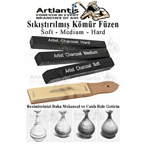 Sıkıştırılmış Kömür Füzen Seti 3 Lü Ve Zımpara 1 Paket Siyah Kare Press Kömür Füzen Yassı Çizim Gölgelendirme Grafit