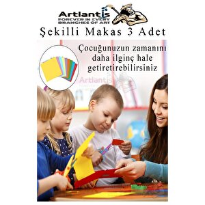 Şekilli Makas Metal Plastik Kaplamalı 3 Lü 1 Paket Desenli Tırtıklı Şekilli Kesen Makas Seti Güvenli Çocuk Okul Öncesi