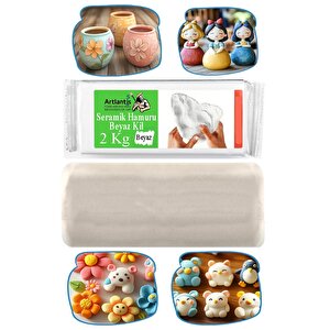 Beyaz Seramik Hamuru 2 Kg Seramik Başlangıç Seti Ebeşuar Modelleme Artdeco 6 Renk Akrilik Boya Fırça 75 Ml Heykel