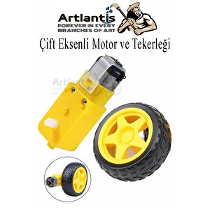 Çift Eksenli Motor Ve Tekerleği 1 Paket Sarı Dc Motor Arduino Robotik Motor Tekerlek Deney Okul Bilim Araba Yapım