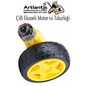 Çift Eksenli Motor Ve Tekerleği 1 Paket Sarı Dc Motor Arduino Robotik Motor Tekerlek Deney Okul Bilim Araba Yapım