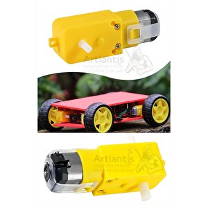 Çift Eksenli Motor Ve Tekerleği 1 Paket Sarı Dc Motor Arduino Robotik Motor Tekerlek Deney Okul Bilim Araba Yapım