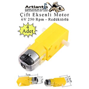 Çift Eksenli Motor Redüktörlü 6v 250 Rpm 4 Adet Sarı Dc Motor Arduino Robotik Motor Deney Okul Bilim Araba Yapım