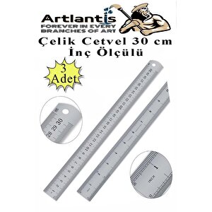 Çelik Cetvel 30 Cm İnç Ölçülü 3 Adet Paslanmaz Çelik Metal Çetvel 30 Santimetre Düz Kenar Kolay Çizimler İçin