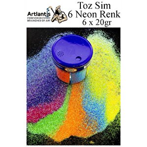 Neon Fosforlu Toz Sim 6 Renk 120 Gr 1 Paket Tuzluklu Karışık 6 Lı Renkli Canlı Neon Toz Sim Büyük Epoksi Reçine