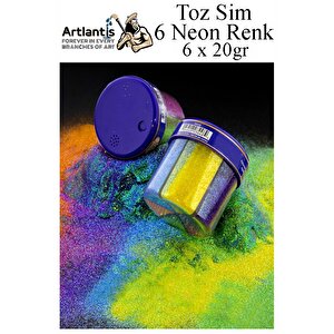 Neon Fosforlu Toz Sim 6 Renk 120 Gr 1 Paket Tuzluklu Karışık 6 Lı Renkli Canlı Neon Toz Sim Büyük Epoksi Reçine