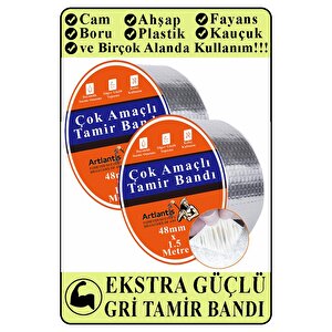 Çok Amaçlı Tamir Bandı 2 Adet Su Geçirmez Sızdırmaz Isıya Dayanıklı Sakız İzole Gri Tamir Bant 48mm 1.5 Metre