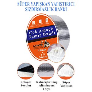 Çok Amaçlı Tamir Bandı 2 Adet Su Geçirmez Sızdırmaz Isıya Dayanıklı Sakız İzole Gri Tamir Bant 48mm 1.5 Metre