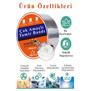 Çok Amaçlı Tamir Bandı 2 Adet Su Geçirmez Sızdırmaz Isıya Dayanıklı Sakız İzole Gri Tamir Bant 48mm 1.5 Metre