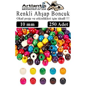 Renkli Ahşap Boncuk 10 Mm 250 Adet Renkli Tahta Boncuk El İşi Okul Öncesi Kreş Anasınıfı Proje Tasarım Ödev Elişi