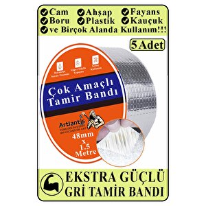 Çok Amaçlı Tamir Bandı 5 Adet Su Geçirmez Sızdırmaz Isıya Dayanıklı Sakız İzole Gri Tamir Bant 48mm 1.5 Metre