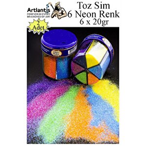Neon Fosforlu Toz Sim 6 Renk 120 Gr 2 Adet Tuzluklu Karışık 6 Lı Renkli Canlı Neon Toz Sim Büyük Epoksi Reçine