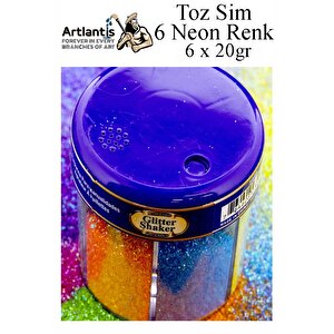Neon Fosforlu Toz Sim 6 Renk 120 Gr 2 Adet Tuzluklu Karışık 6 Lı Renkli Canlı Neon Toz Sim Büyük Epoksi Reçine