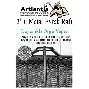 Masaüstü Evrak Rafı Ve Metal Kalemlik Seti 3 Lü Kombo 1 Paket Fileli Perfore Siyah Kalemlik Ataşlık Notluk Düzenleyici