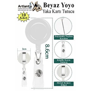 Beyaz Yaka Yoyosu 10 Adet Yoyo Kartlık Kimlik Personel Kartı Yoyo Yaka Cep Kemer Geri Çekilebilir Rozet Tutma Makara