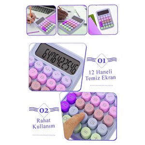 Hesap Makinesi Orta Boy Masaüstü 1 Adet 12 Haneli Yuvarlak Tuşlu Renkli Hesap Makinası 10x15 Cm Renkli Büro Ofis Öğrenci