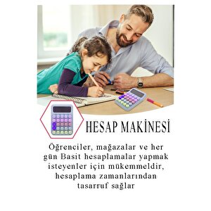Hesap Makinesi Orta Boy Masaüstü 1 Adet 12 Haneli Yuvarlak Tuşlu Renkli Hesap Makinası 10x15 Cm Renkli Büro Ofis Öğrenci