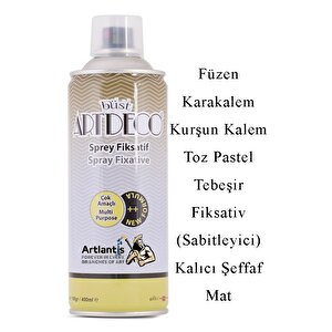 Fiksatif 400 Ml Sprey Artdeco 1 Adet Füzen Karakalem Toz Pastel Tebeşir Sabitleyici Kalıcı Şeffaf Mat