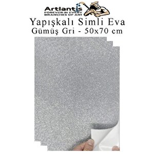 Gümüş Gri Yapışkanlı Simli Eva 50x70 Cm 3 Adet Simli Yapışkanlı Eva Süngeri Okul Kreş Anasınıfı Elişi Etkinlikleri Hobi