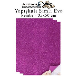 Pembe Yapışkanlı Simli Eva 35x50 Cm 3 Adet Simli Yapışkanlı Eva Süngeri Okul Kreş Anasınıfı Elişi Etkinlikleri Hobi